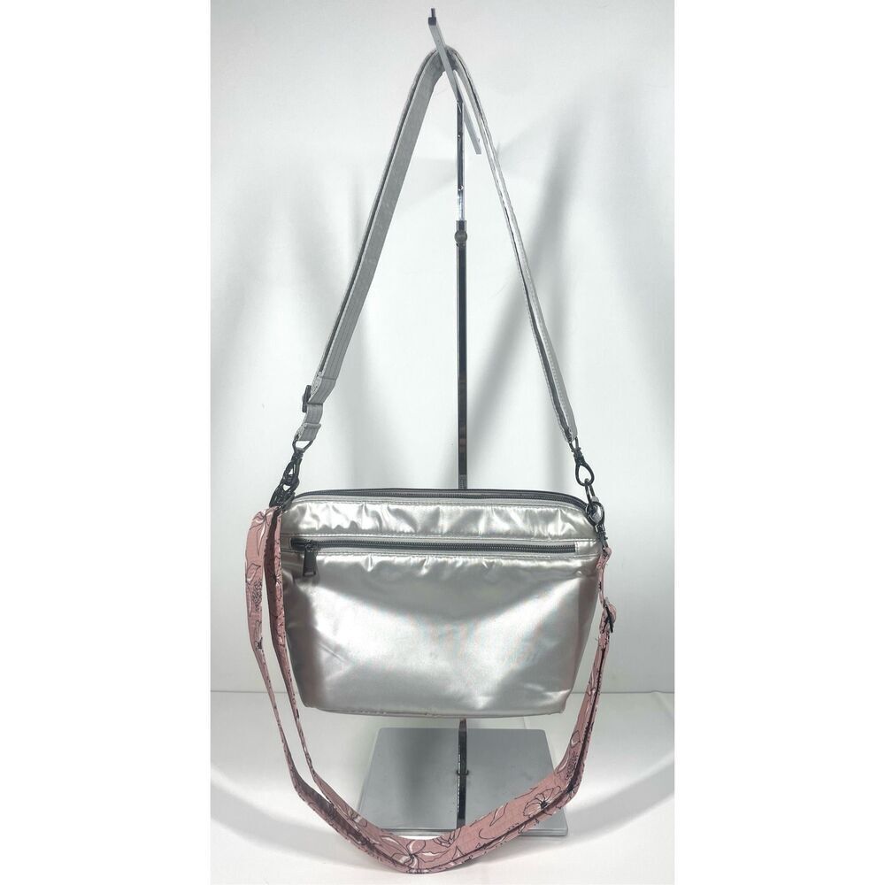 Lug Flare 2 Metallic Silver Convertible Crossbody Bag 2 Straps Floral Silver - Picture 3 of 9